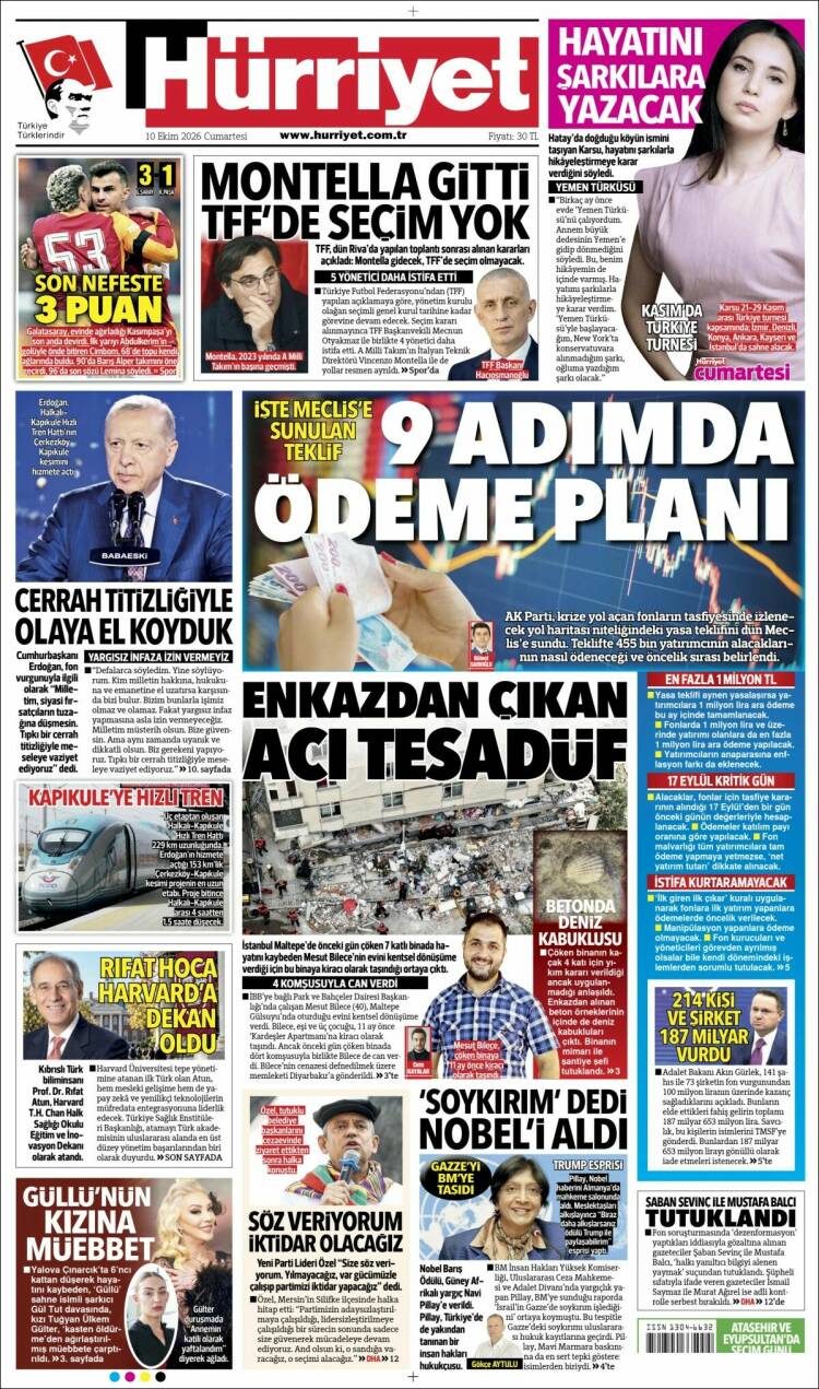 Portada de Hürriyet (Turqu&iacute;a)