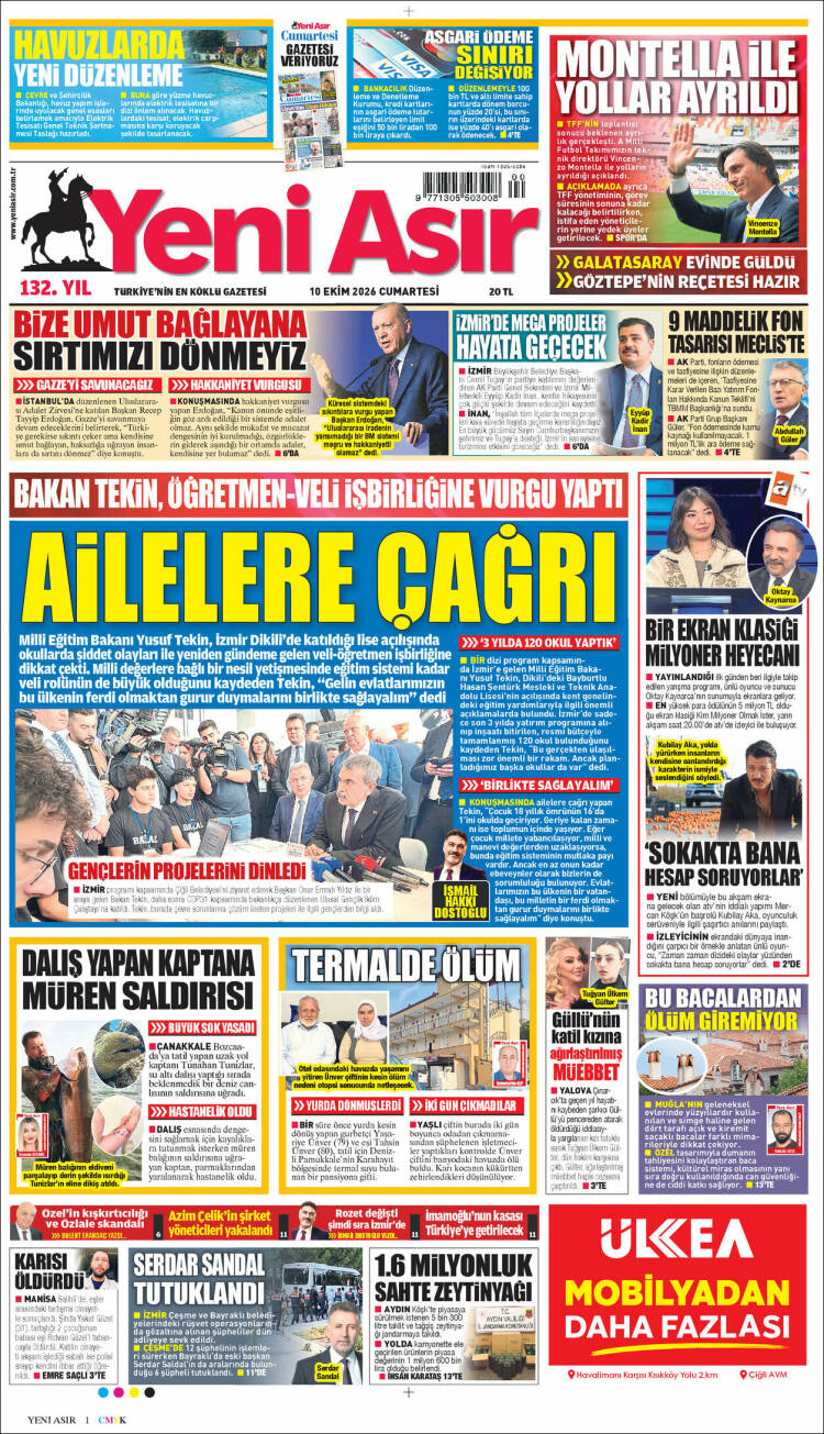 Portada de Yeni Asır (Turqu&iacute;a)