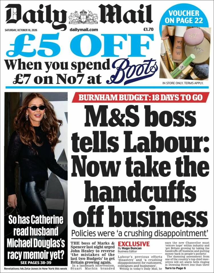 Portada de Daily Mail (Reino Unido)
