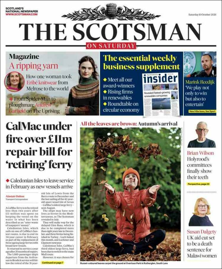 Portada de The Scotsman (Reino Unido)