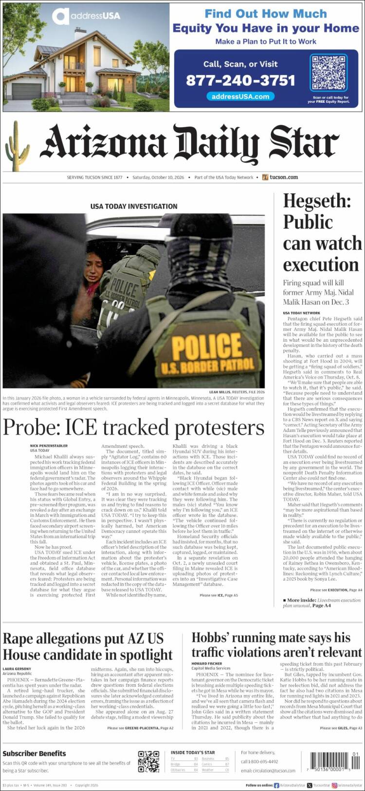Portada de Arizona Daily Star (USA)