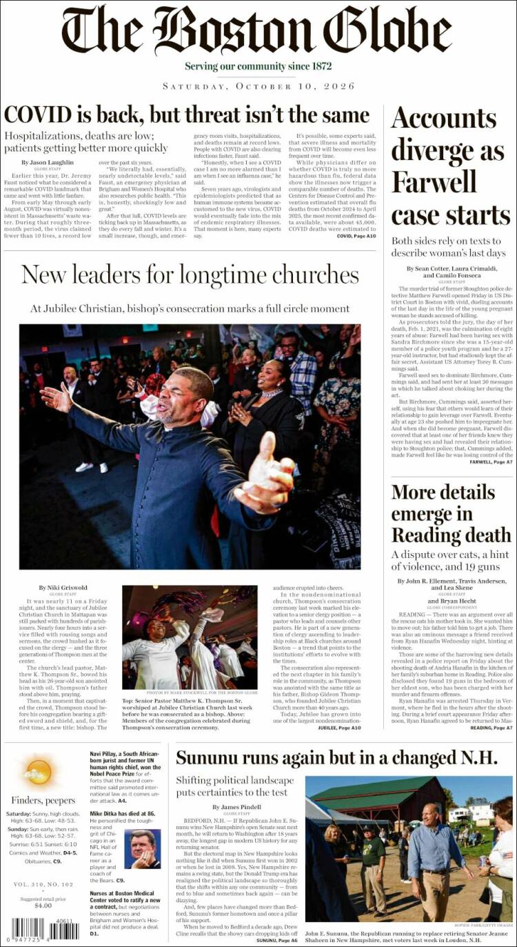 Portada de Boston Globe (USA)