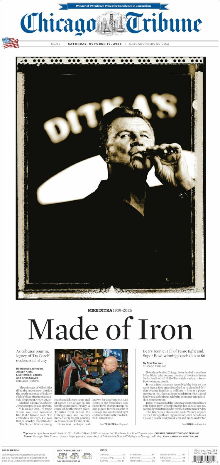 Portada de Chicago Tribune (USA)