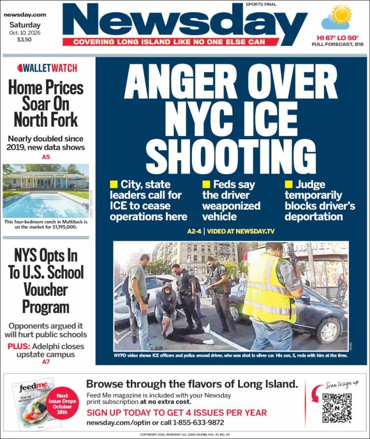 Portada de Newsday (USA)