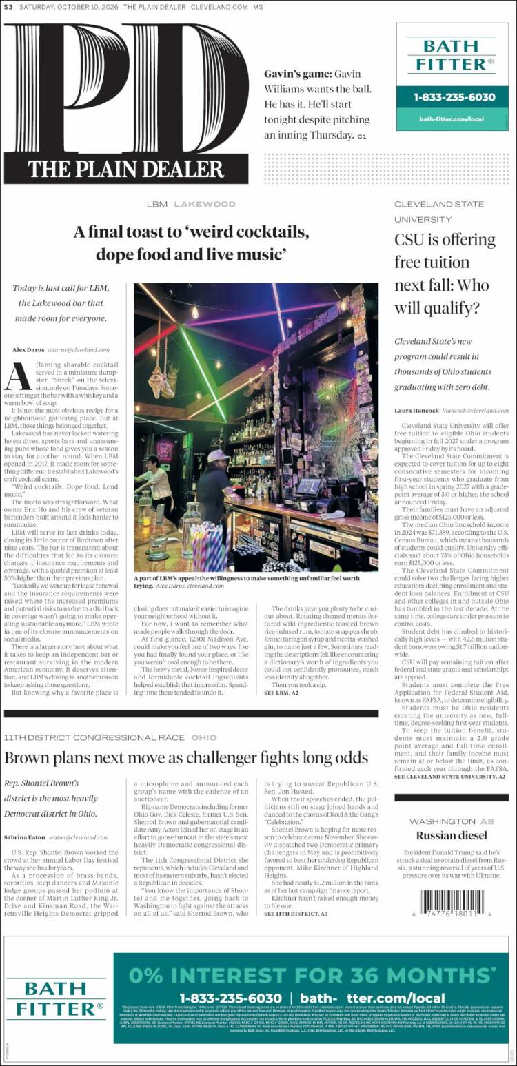 Portada de The Plain Dealer (USA)