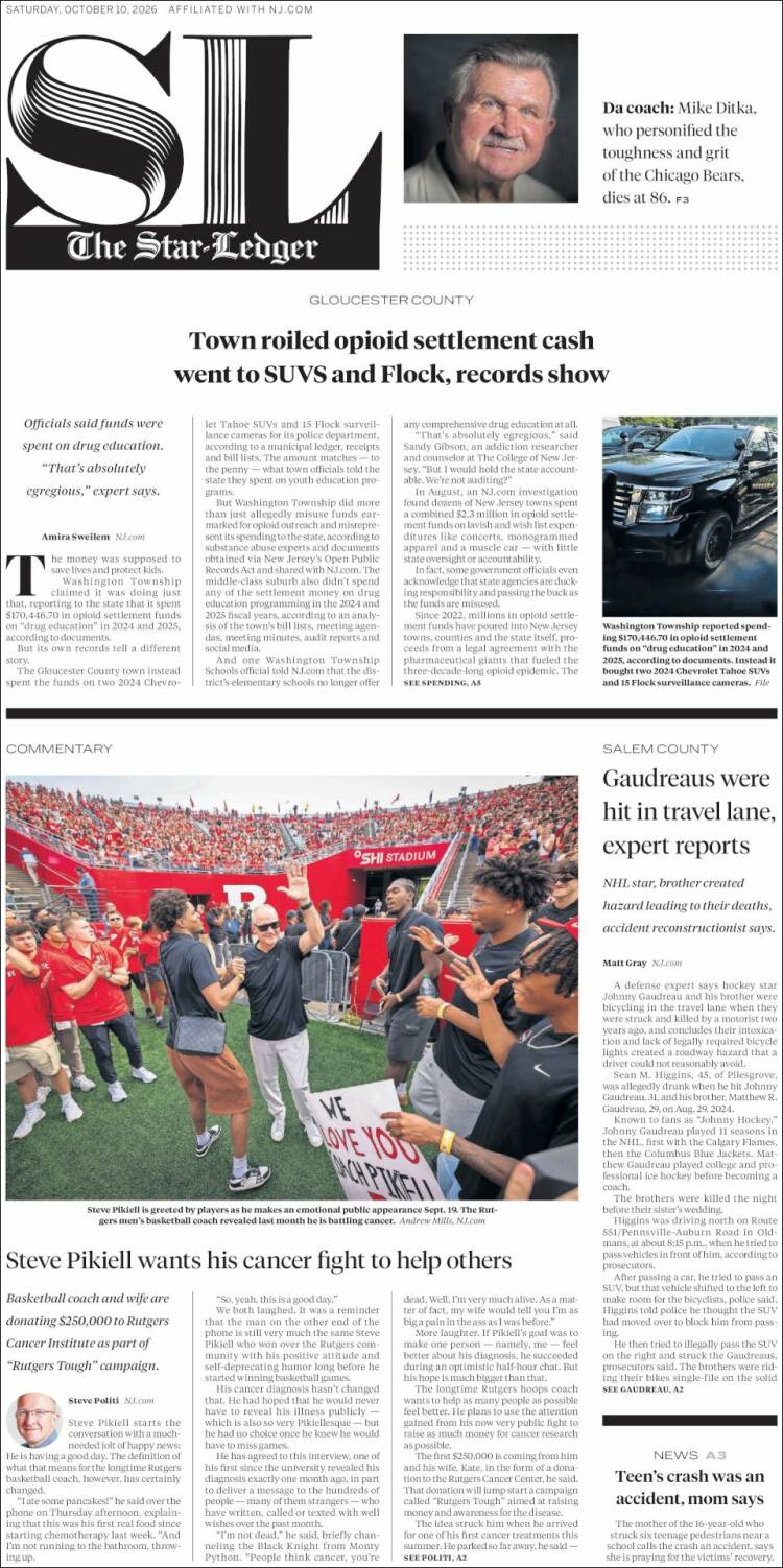 Portada de Star-Ledger (USA)