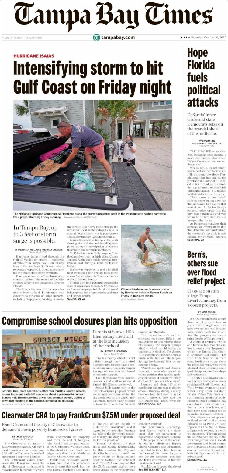Portada de Tampa Bay Times (USA)