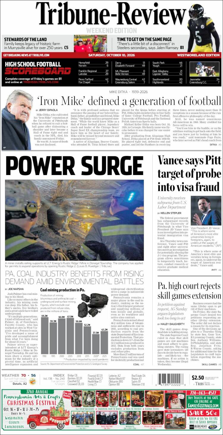 Portada de Tribune-Review (USA)