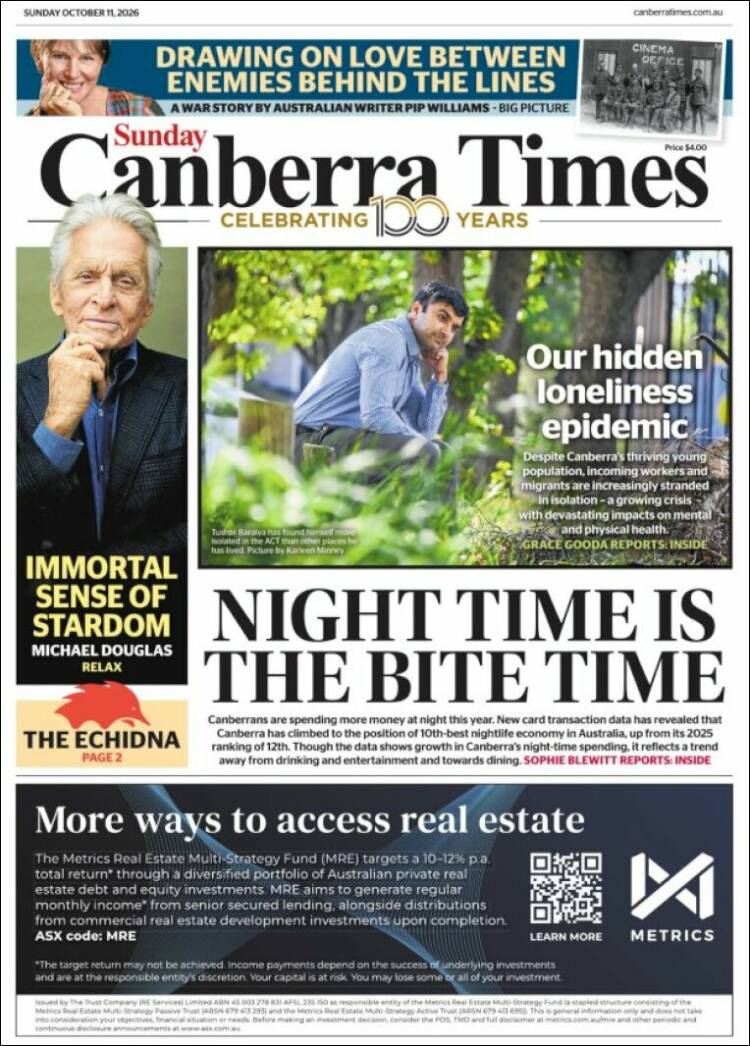 Portada de The Canberra Times (Australia)