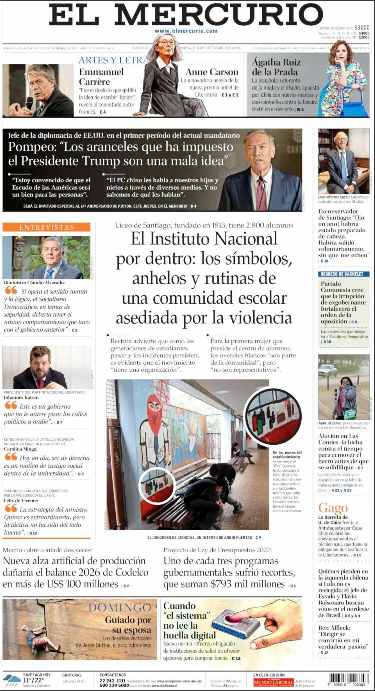Portada de El Mercurio (Chile)