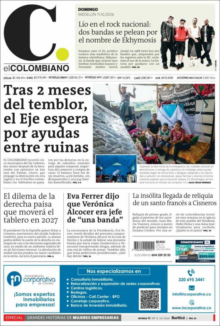 Portada de El Colombiano (Colombia)
