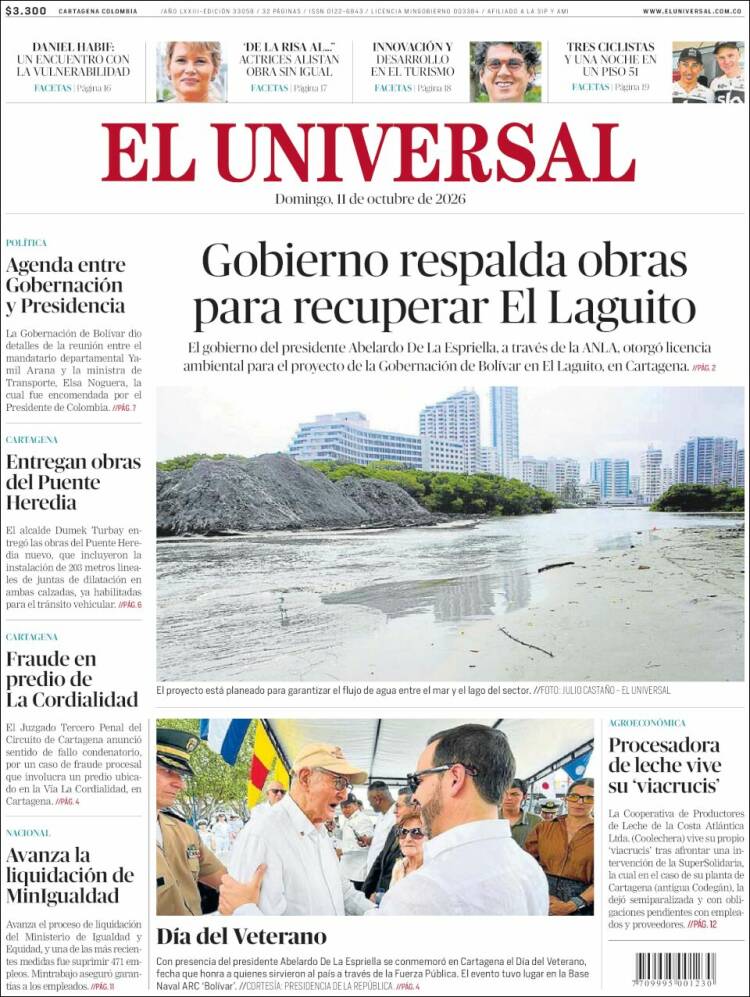 Portada de El Universal (Colombia)