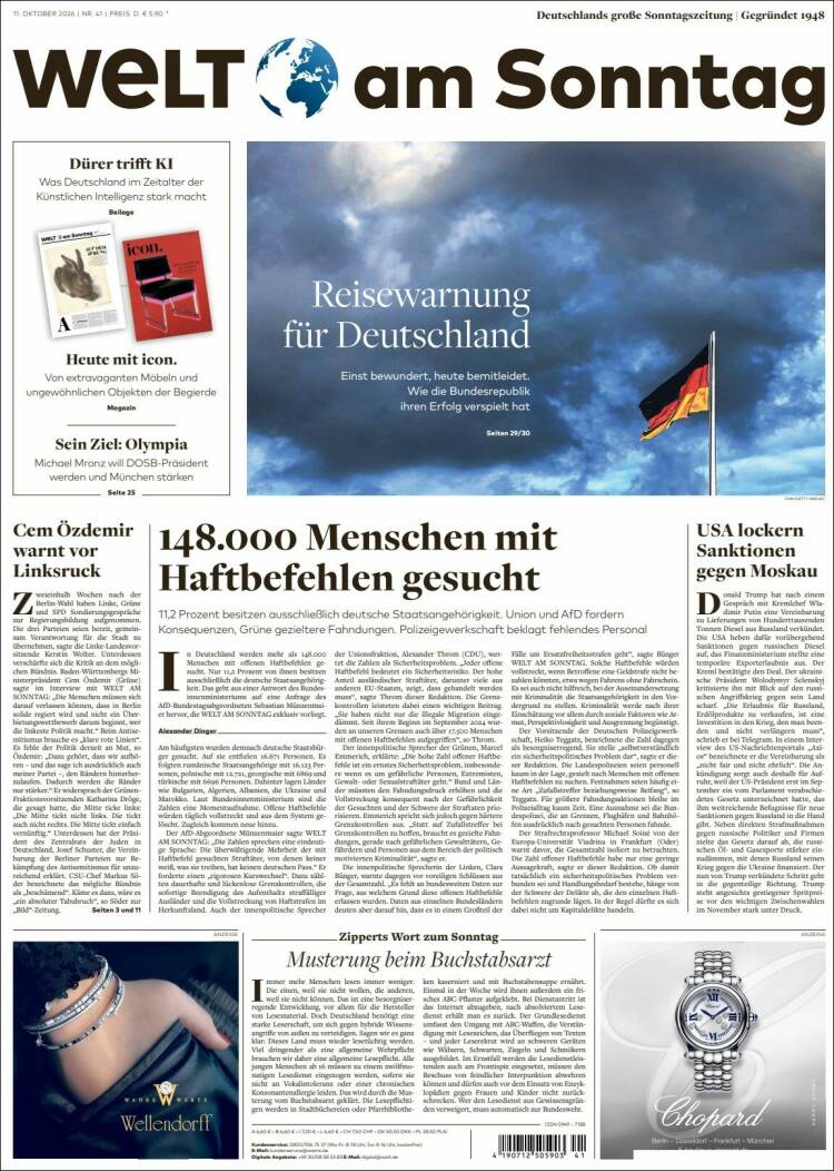 Portada de Die Welt (Germany)