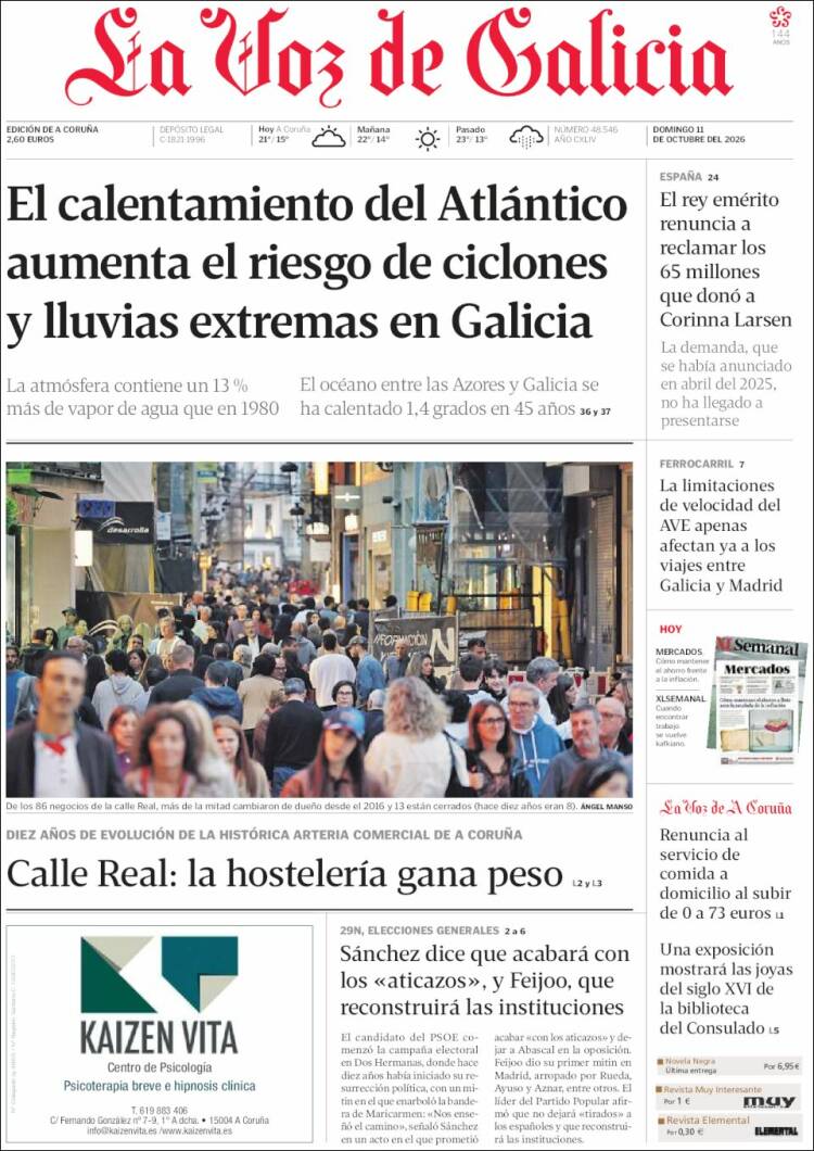 Portada de La Voz de Galicia (Espa&ntilde;a)