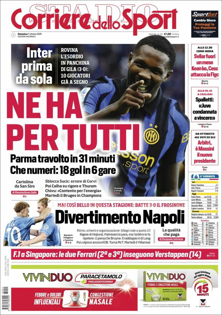 Portada de Corriere dello Sport (Italia)
