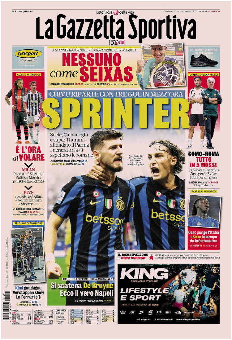 Portada de La Gazzetta dello Sport (Italia)