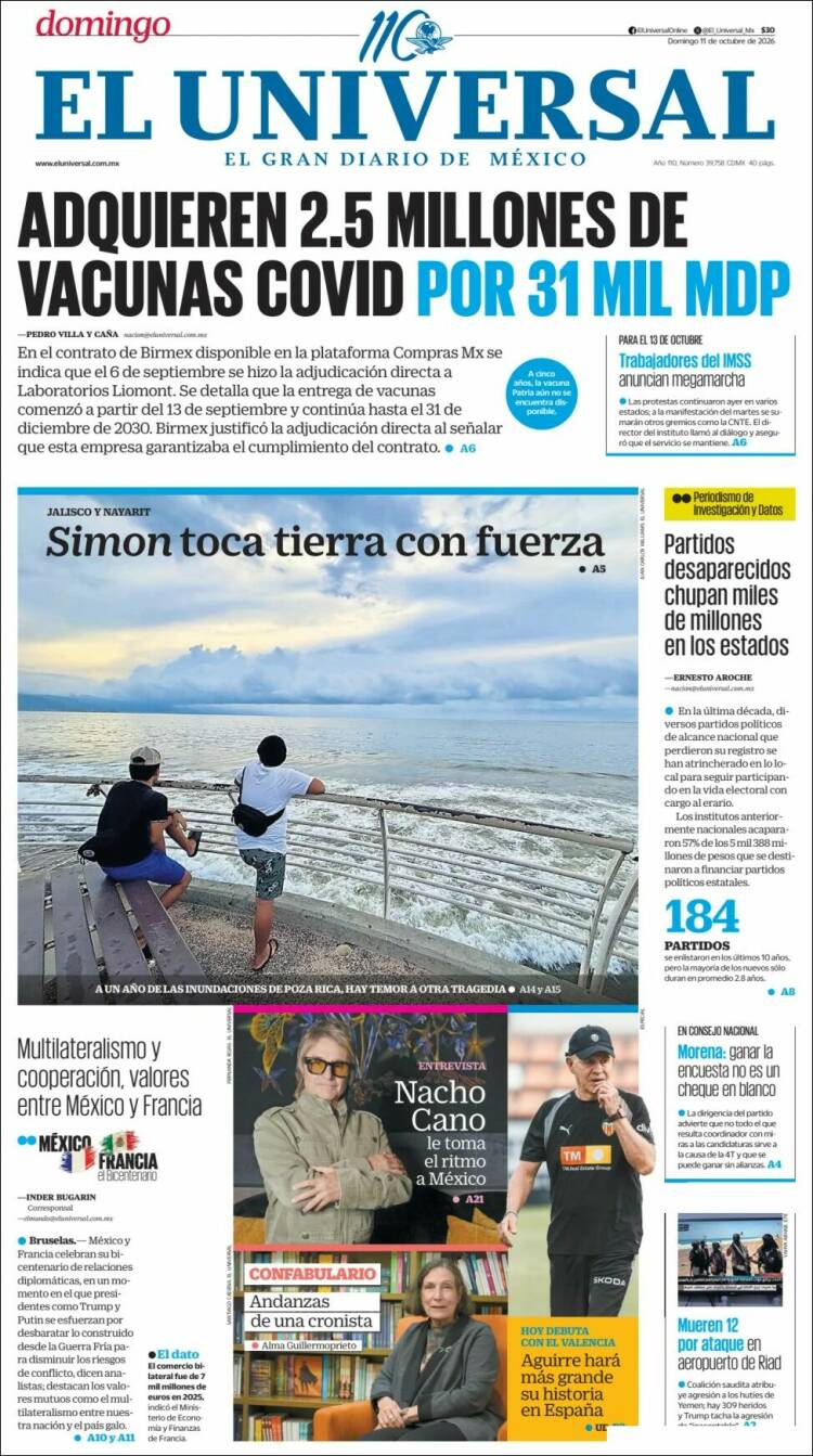 Portada de El Universal (M&eacute;xico)