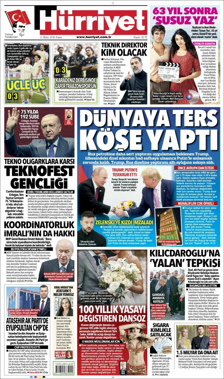 Portada de Hürriyet (Turqu&iacute;a)