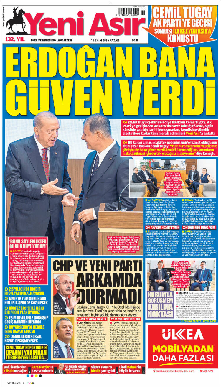 Portada de Yeni Asır (Turqu&iacute;a)
