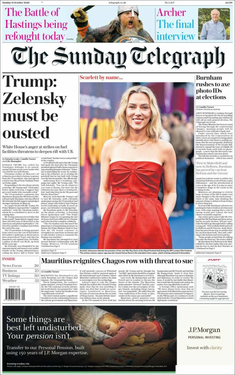 Portada de Daily Telegraph (Reino Unido)