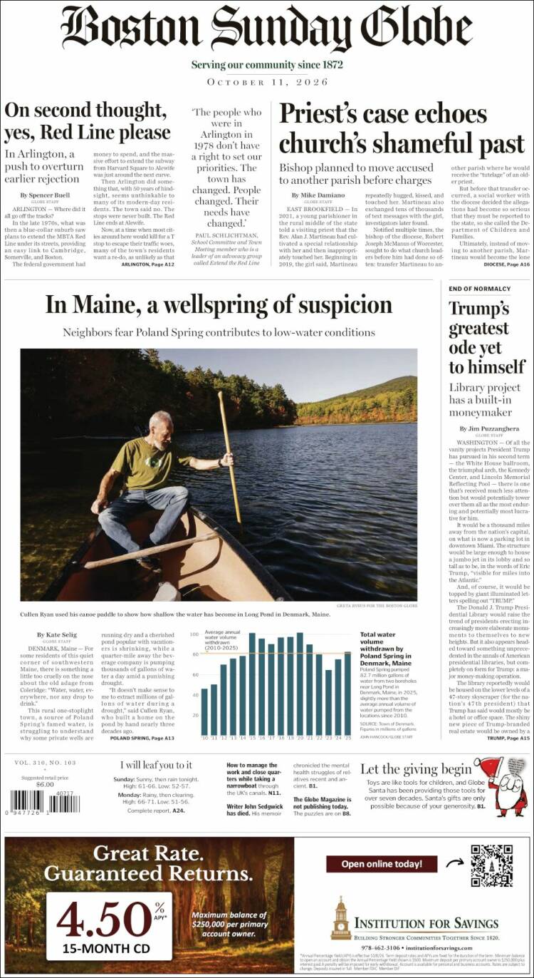 Portada de Boston Globe (USA)