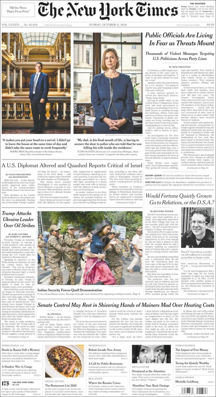 Portada de New York Times (USA)