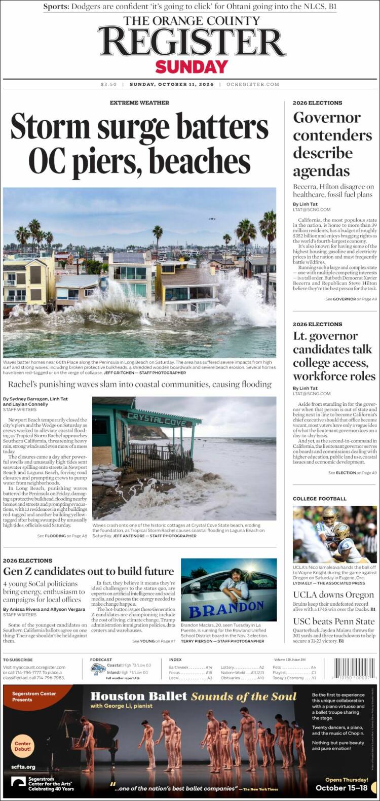 Portada de The Orange County Register (USA)