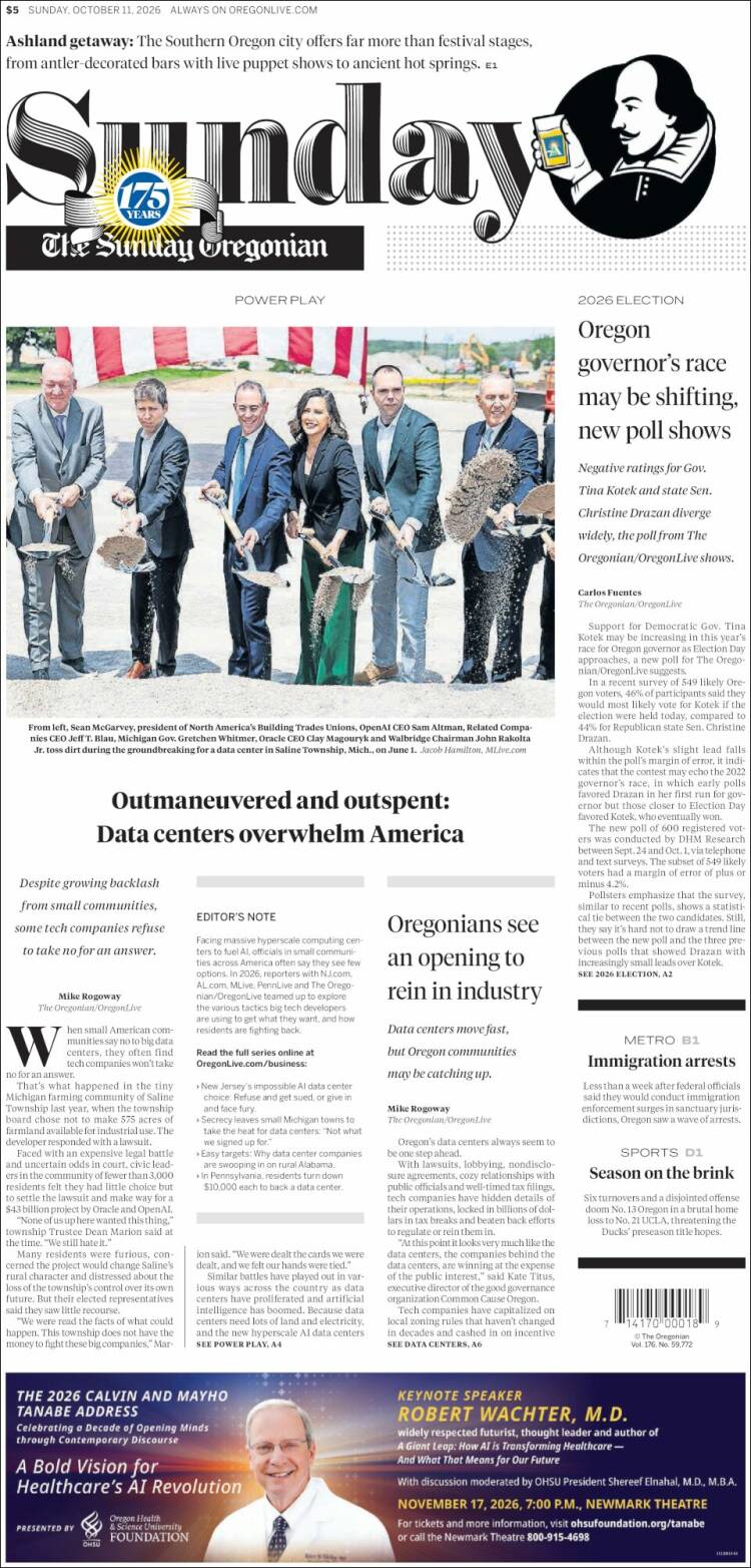Portada de The Oregonian (USA)