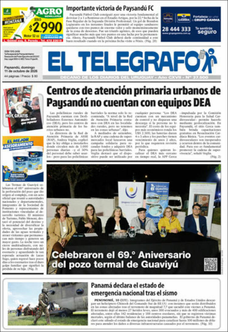 Portada de El Telégrafo (Uruguay)