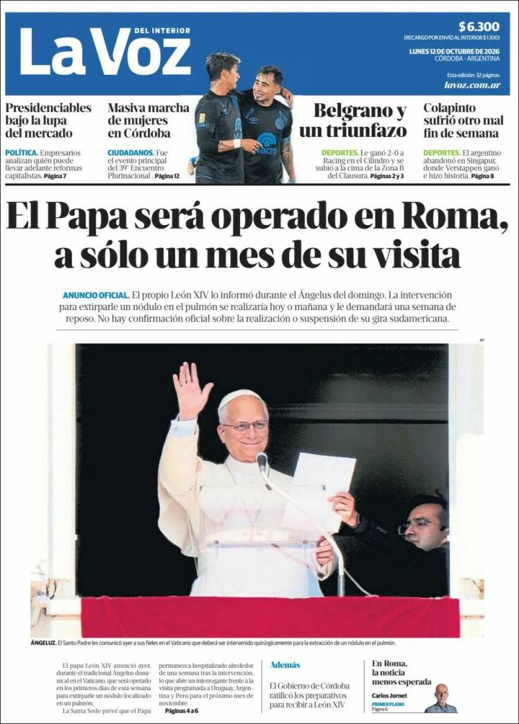 Portada de La Voz del Interior (Argentina)