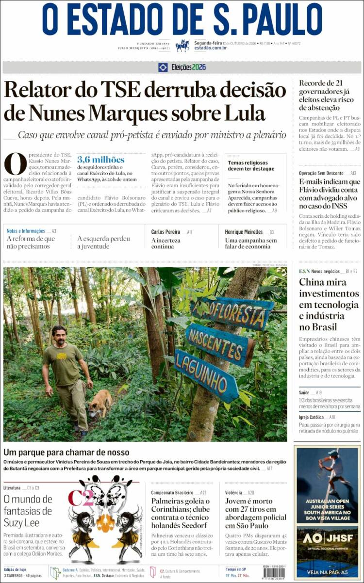 Portada de O Estado de São Paulo (Brasil)