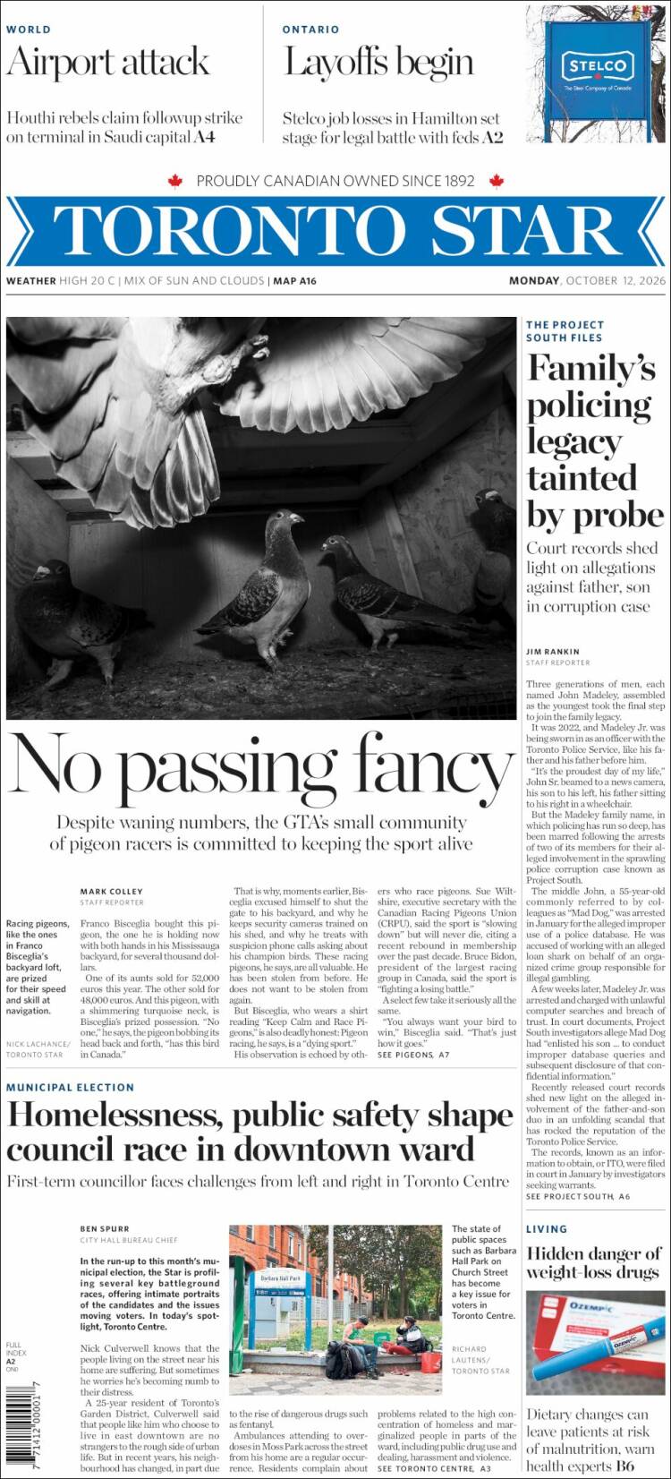 Portada de The Toronto Star (Canad&aacute;)