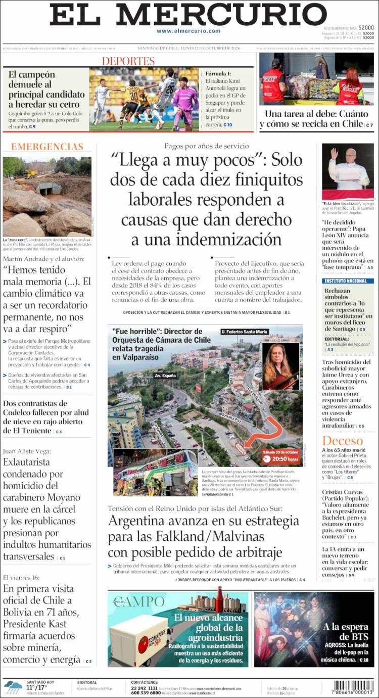 Portada de El Mercurio (Chile)