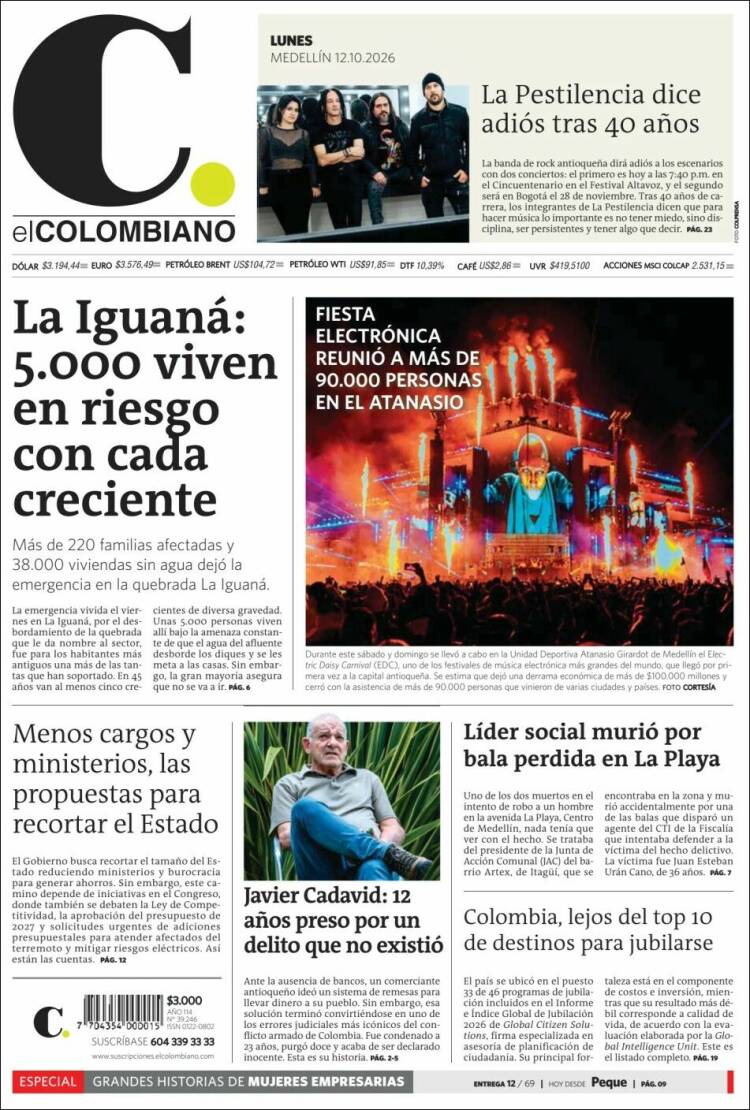Portada de El Colombiano (Colombia)
