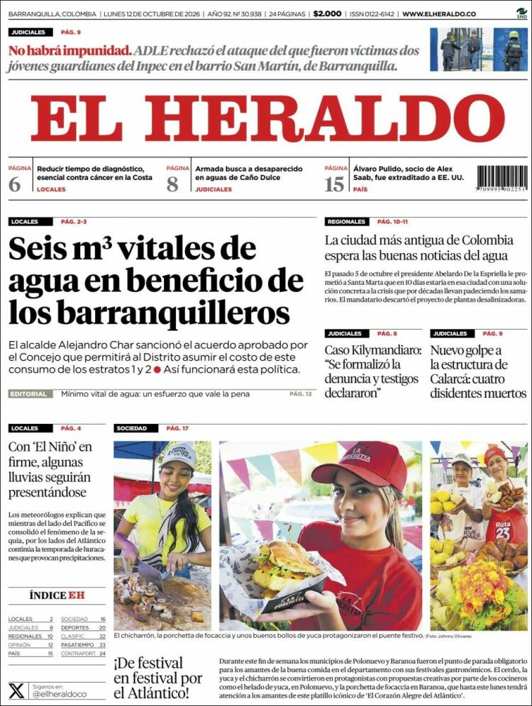 Portada de El Heraldo (Colombia)