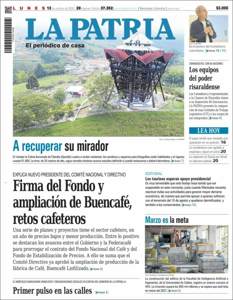 Portada de La Patria (Colombia)