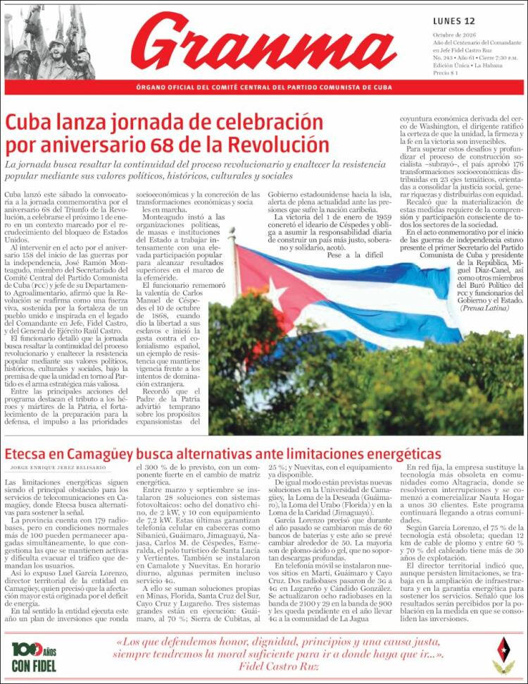 Portada de Granma (Cuba)