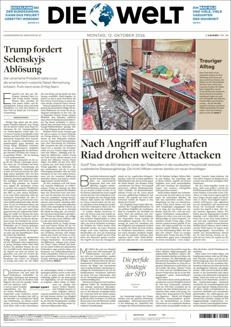 Portada de Die Welt (Alemania)
