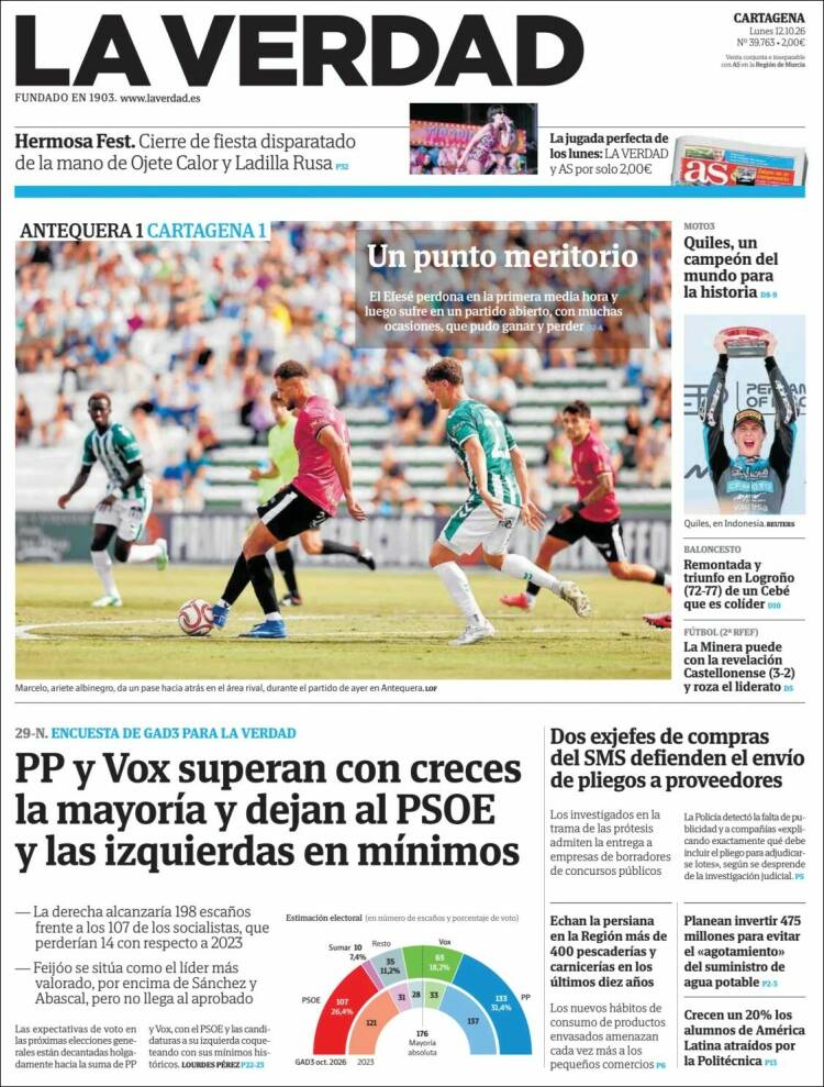 Portada de La Verdad de Cartagena (Espa&ntilde;a)