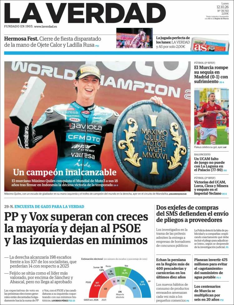 Portada de La Verdad de Murcia (Espa&ntilde;a)
