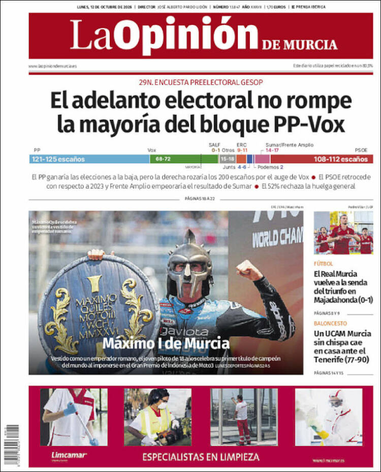 Portada de La Opinión de Murcia (Espa&ntilde;a)