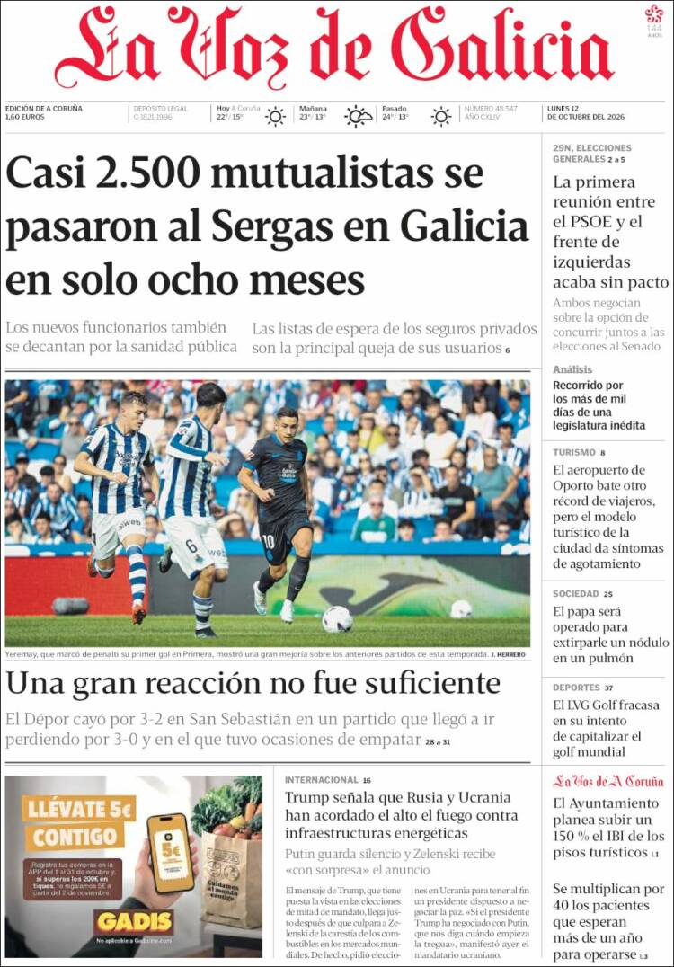 Portada de La Voz de Galicia (Espa&ntilde;a)