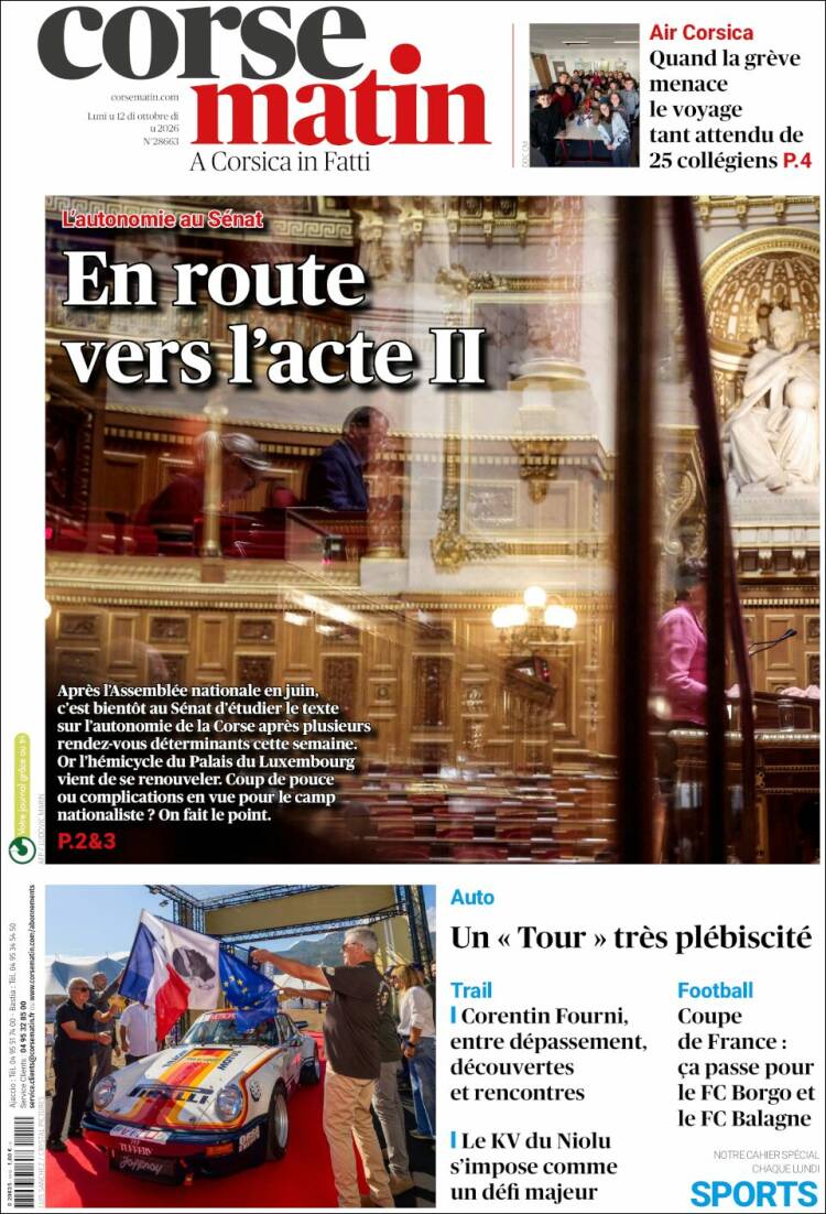 Portada de Corse-Matin (Francia)