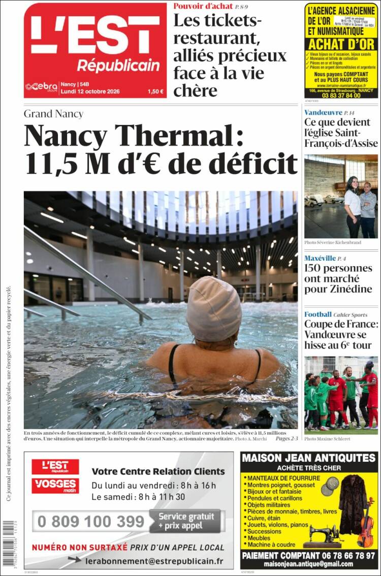Portada de L'Est Republicain (Francia)