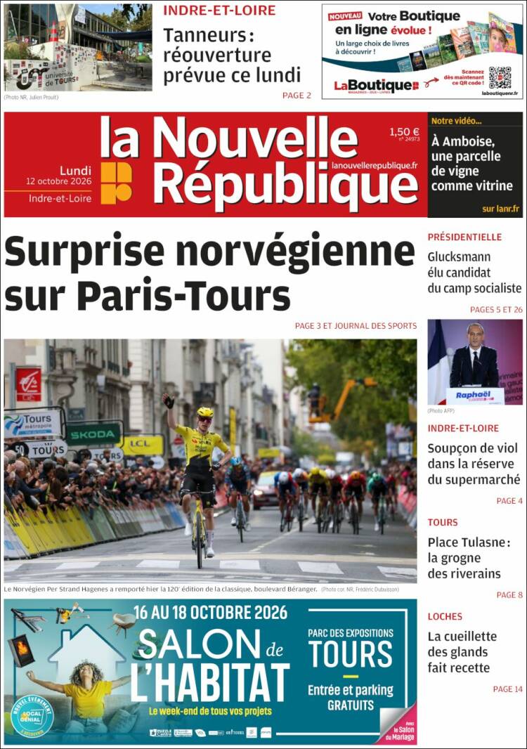 Portada de La Nouvelle Republique (Francia)