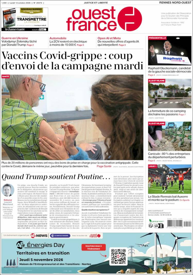 Portada de Ouest France (Francia)
