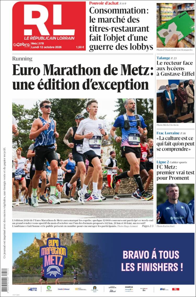 Portada de Le Republicain Lorrain (Francia)