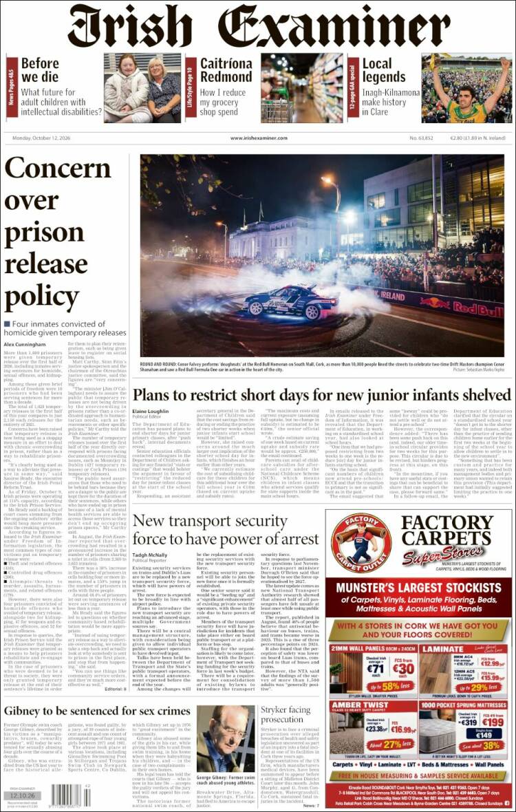 Portada de Irish Examiner (Irlanda)