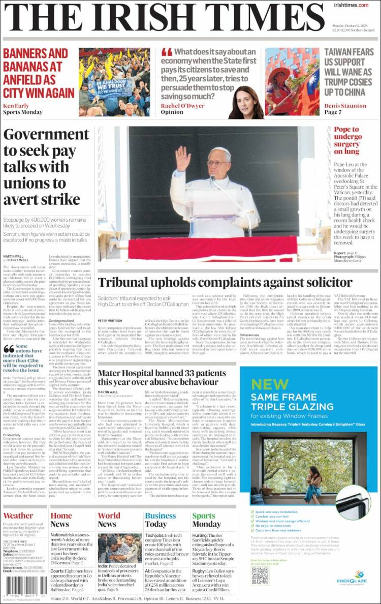 Portada de Irish Times (Irlanda)