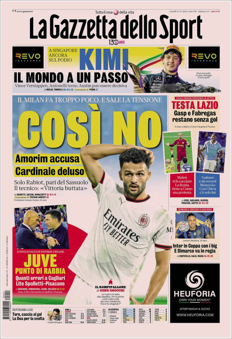 Portada de La Gazzetta dello Sport (Italia)